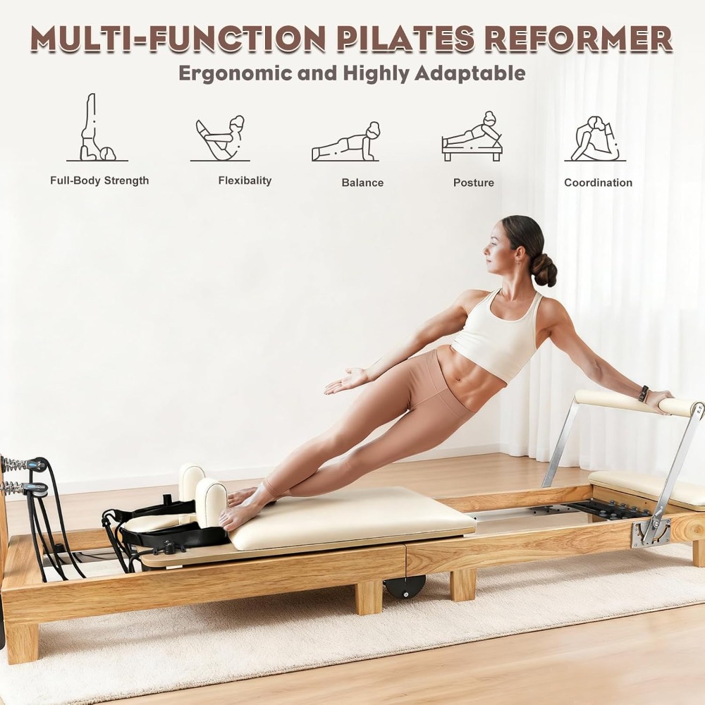 Pilates Reformer Spring - 94,5 inç Katlanabilir Ahşap Pilates Reformerı,